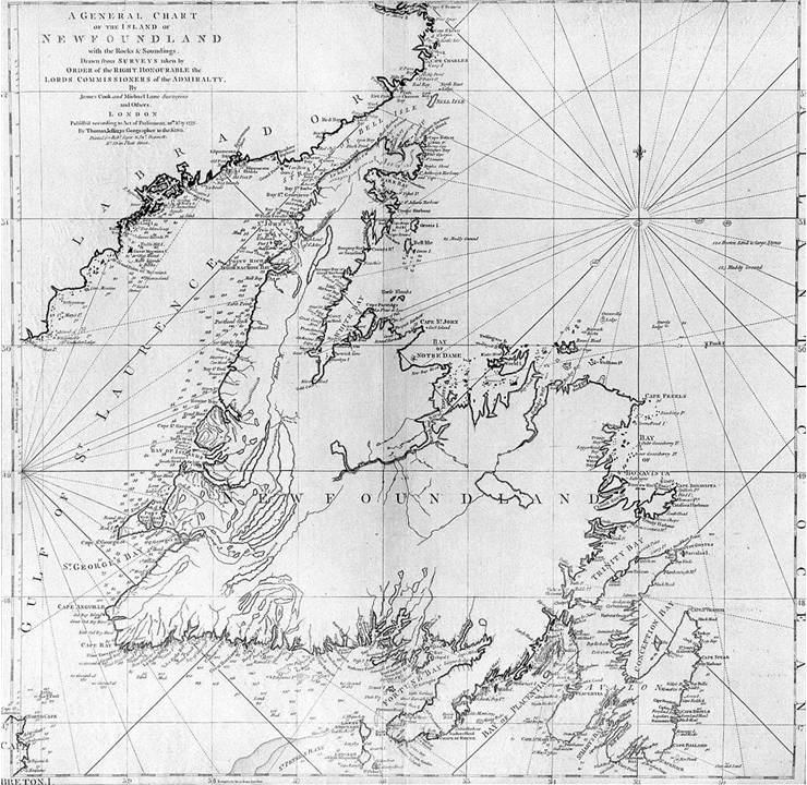 Picture Of Captain James Cook Chart Of Newfoundland 1775