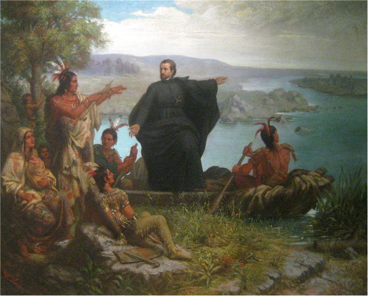 Picture Of Jacques Marquette And The Indians